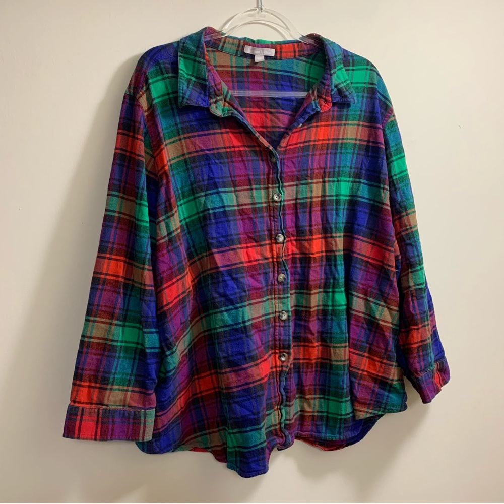 Woman Within Multi colored Flannel Size 30/32 3X